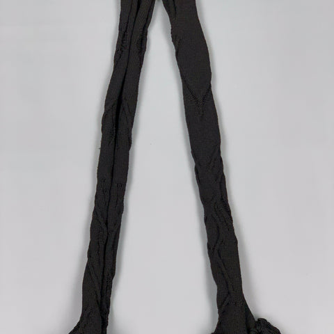 NO BRAND Black Knitted Long Fringe Trim Scarf