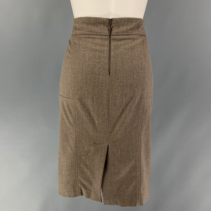 BRUNELLO CUCINELLI Size 8 Brown Wool Blend Heather Pencil Skirt