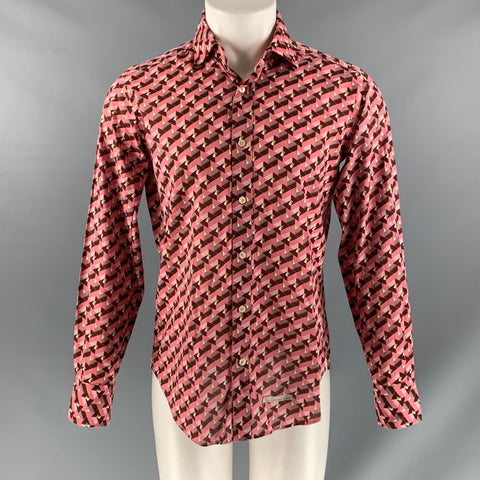 TINTORIA MATTEI Size M Pink Burgundy &  Print Cotton Button Up Long Sleeve Shirt