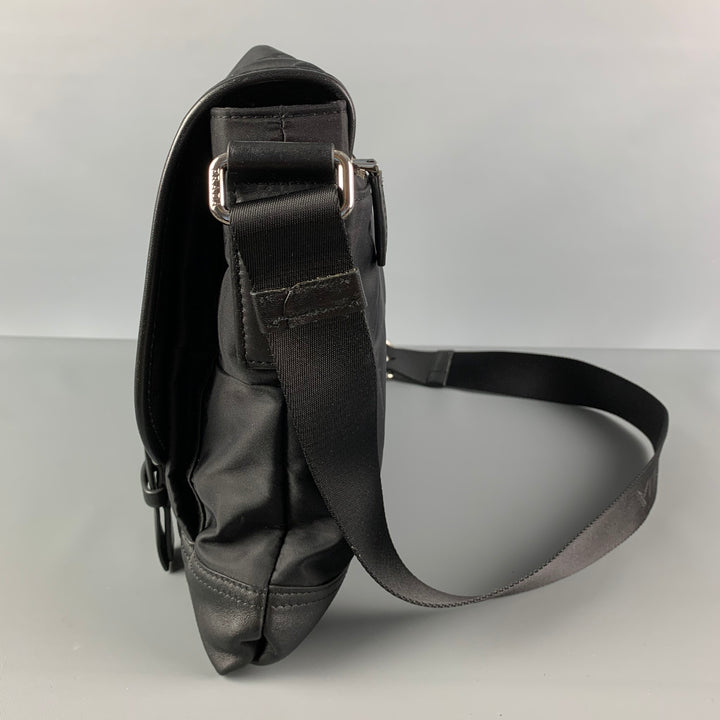 PRADA Black Leather Nylon Cross Body Messenger Bag