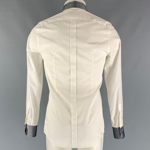 DOLCE & GABBANA Size S White & Grey Solid Cotton Hidden Placket Long Sleeve Shirt
