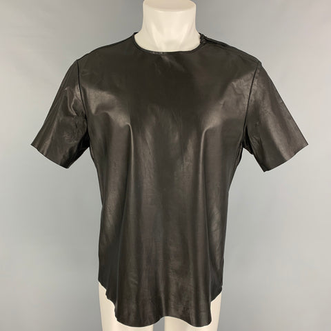 BALLY Size L Black Leather Crew-Neck Pullover