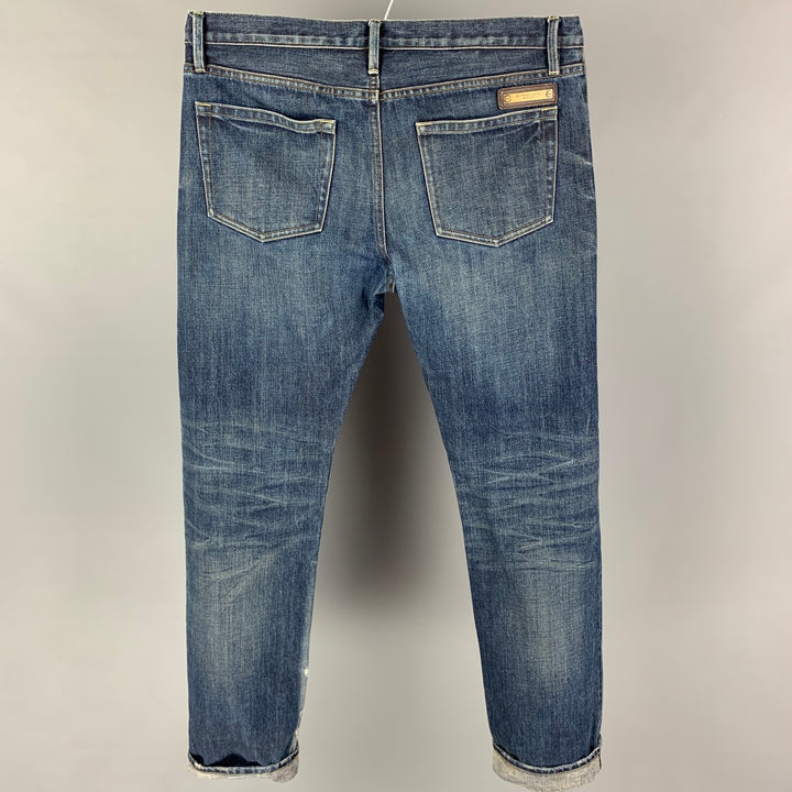 BURBERRY BRIT Size 32 Blue Washed Cotton Slim Jeans