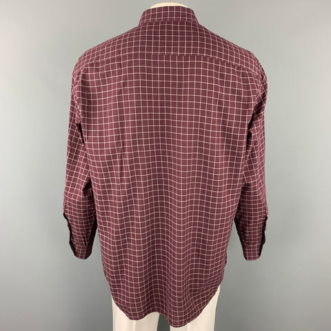 ERMENEGILDO ZEGNA Size XXL Burgundy & Cream Window Pane Cotton Long Sleeve Shirt