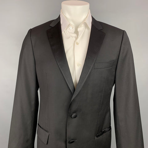 HUGO BOSS Super 120 Size 42 Regular Black Wool Notch Lapel Sport Coat