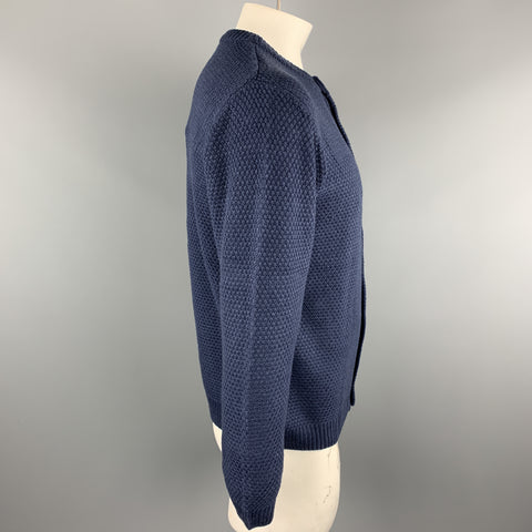 KITON Size L Navy Knitted Cotton Textured Buttoned Cardigan Sweater