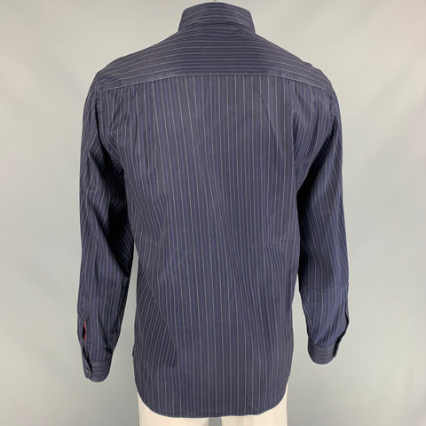 ERMENEGILDO ZEGNA Size L Navy Stripe Cotton Button Down Long Sleeve Shirt