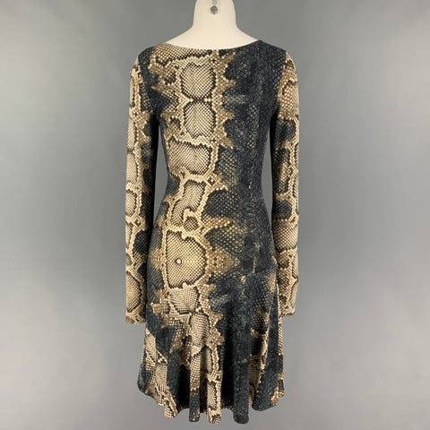 ROBERTO CAVALLI Size 2 Beige Brown Polyamide Long Sleeve A-line Dress
