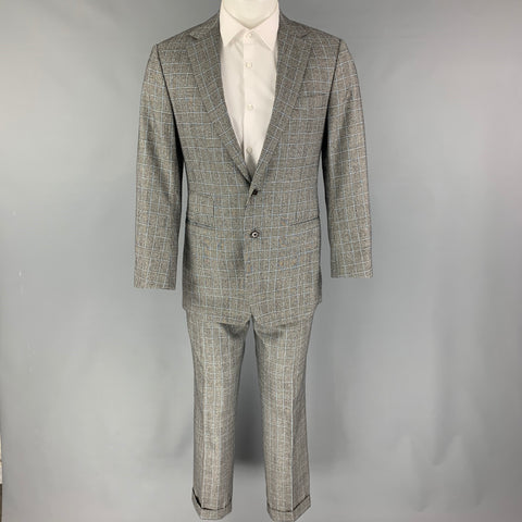 RALPH LAUREN Purple Label 38 Traje corto gris de lana y cachemira a cuadros Glenplaid