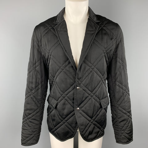 LANVIN Size 40 Black Quilted Notch Lapel Snap Sport Coat