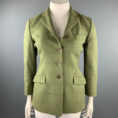 LUCIANO BARBERA Size 10 Green Windowpane Tweed Notch Lapel Jacket