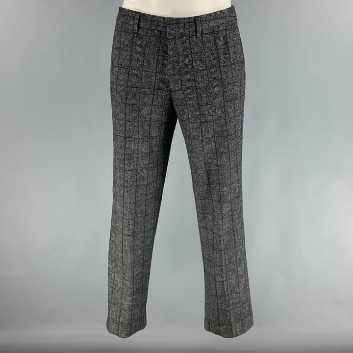 BONOBOS Size 42  Grey Charcoal Plaid Wool Single Button 33 29 Suit