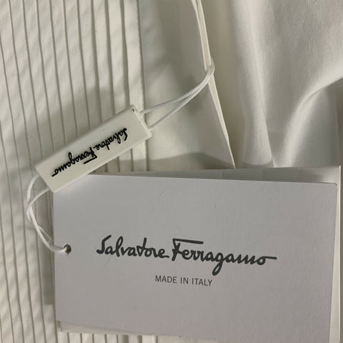 SALVATORE FERRAGAMO Size 8 White Cotton & Elastane Tuxedo Shirt