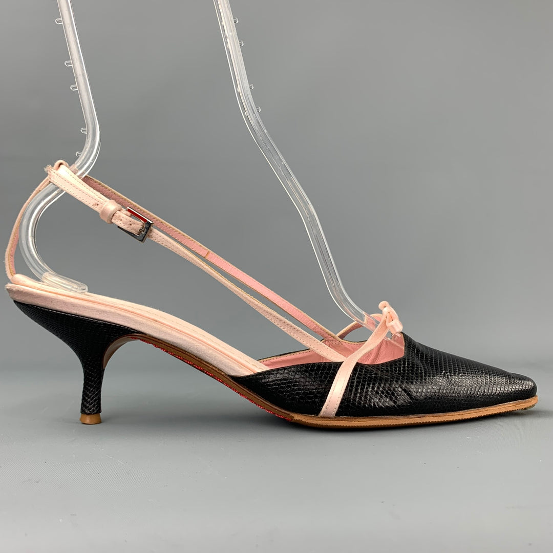 VALENTINO GARAVANI Size 9 Black & Pink Leather Kitten Heel Pumps