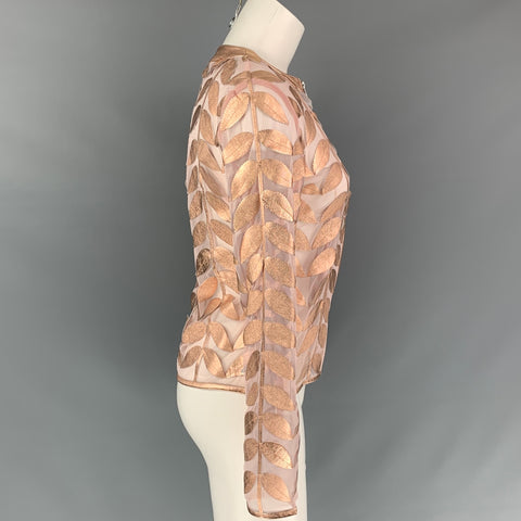 NEIMAN MARCUS The Leather Collection Talla XS Chaqueta metálica transparente de cuero en oro rosa