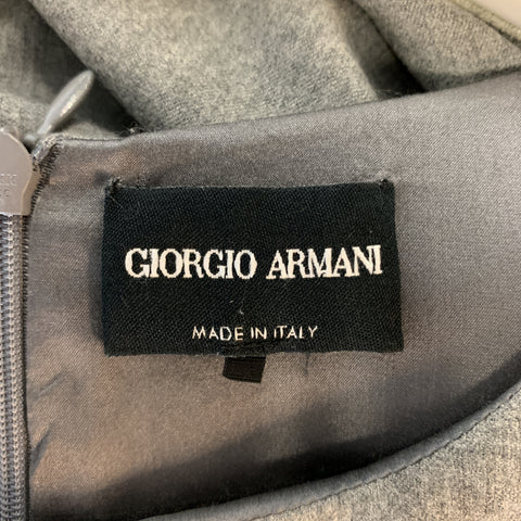 GIORGIO ARMANI Taille 10 Robe drapée sans manches en laine vierge gris chiné
