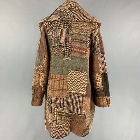 RALPH LAUREN 2009 Collection Taille XS Marron Tan Olive Wool Blend Patchwork Manteau