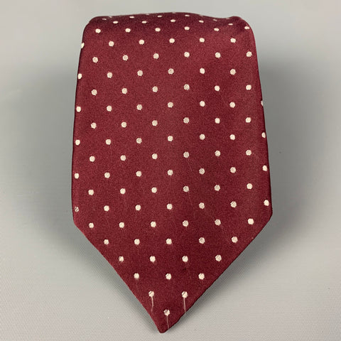 HARRODS Burgundy White Polka Dot Silk Tie