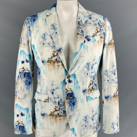 D&G by DOLCE & GABBANA Size 42 Print White Cotton Notch Lapel Sport Coat