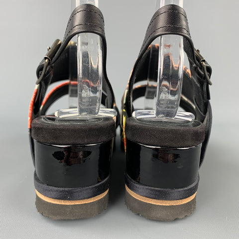DRIES VAN NOTEN Size 8.5 Multi-Color Silk Platform Sandals