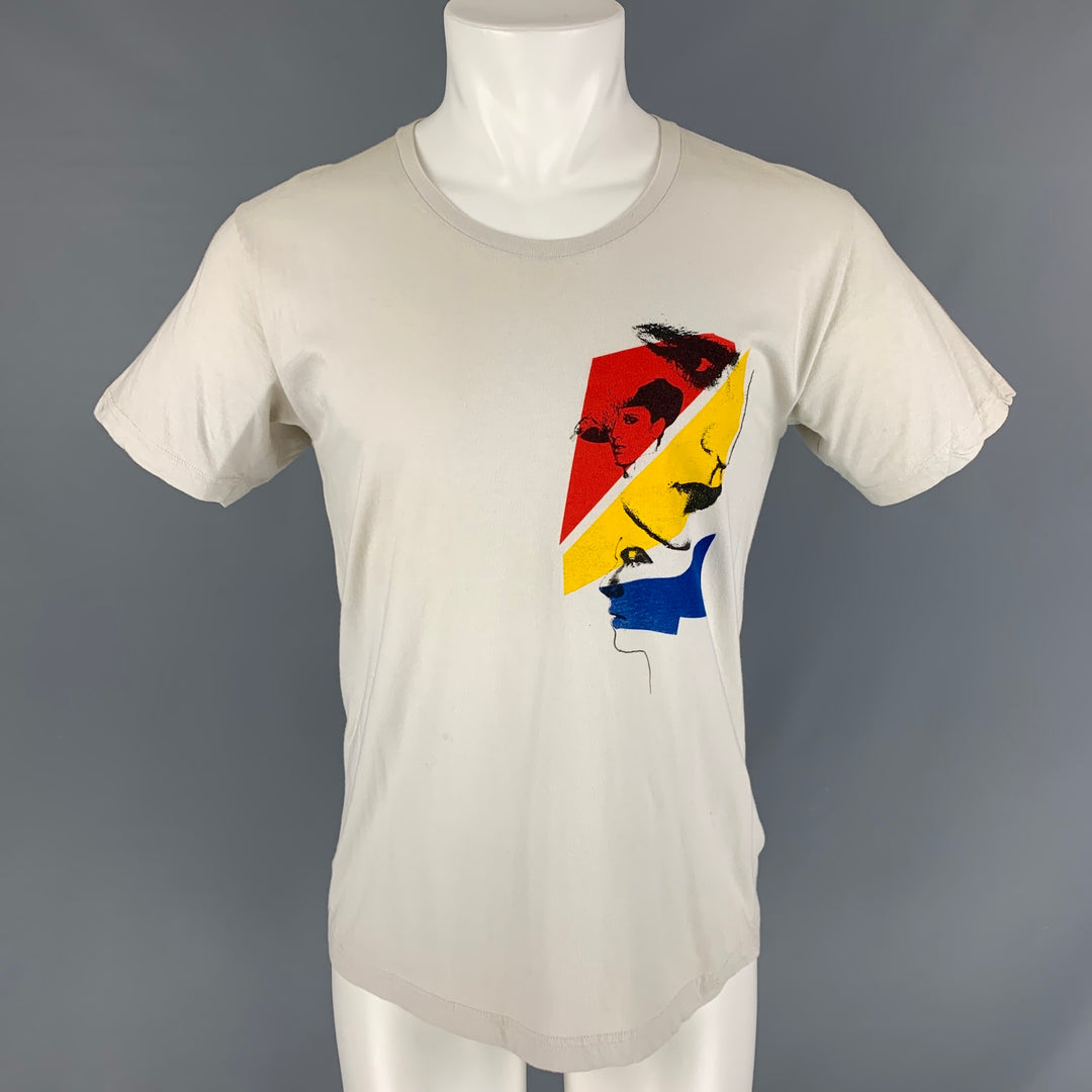 NICE COLLECTIVE Size M Beige Graphic Cotton Crew-Neck T-shirt