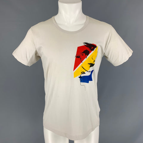NICE COLLECTIVE Size M Beige Graphic Cotton Crew-Neck T-shirt