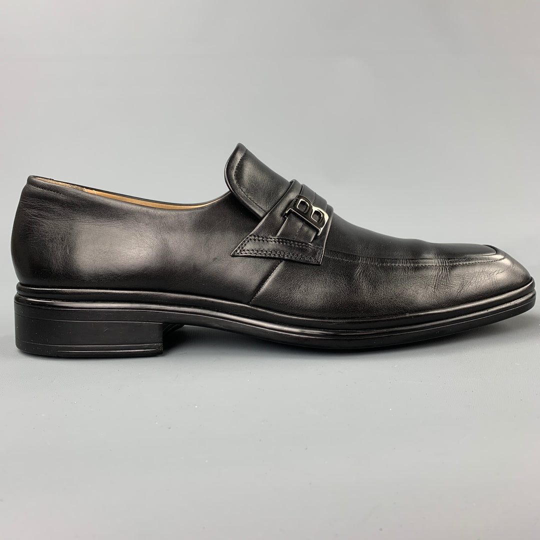 BALLY Size 10 Black Leather Slip On Loafers