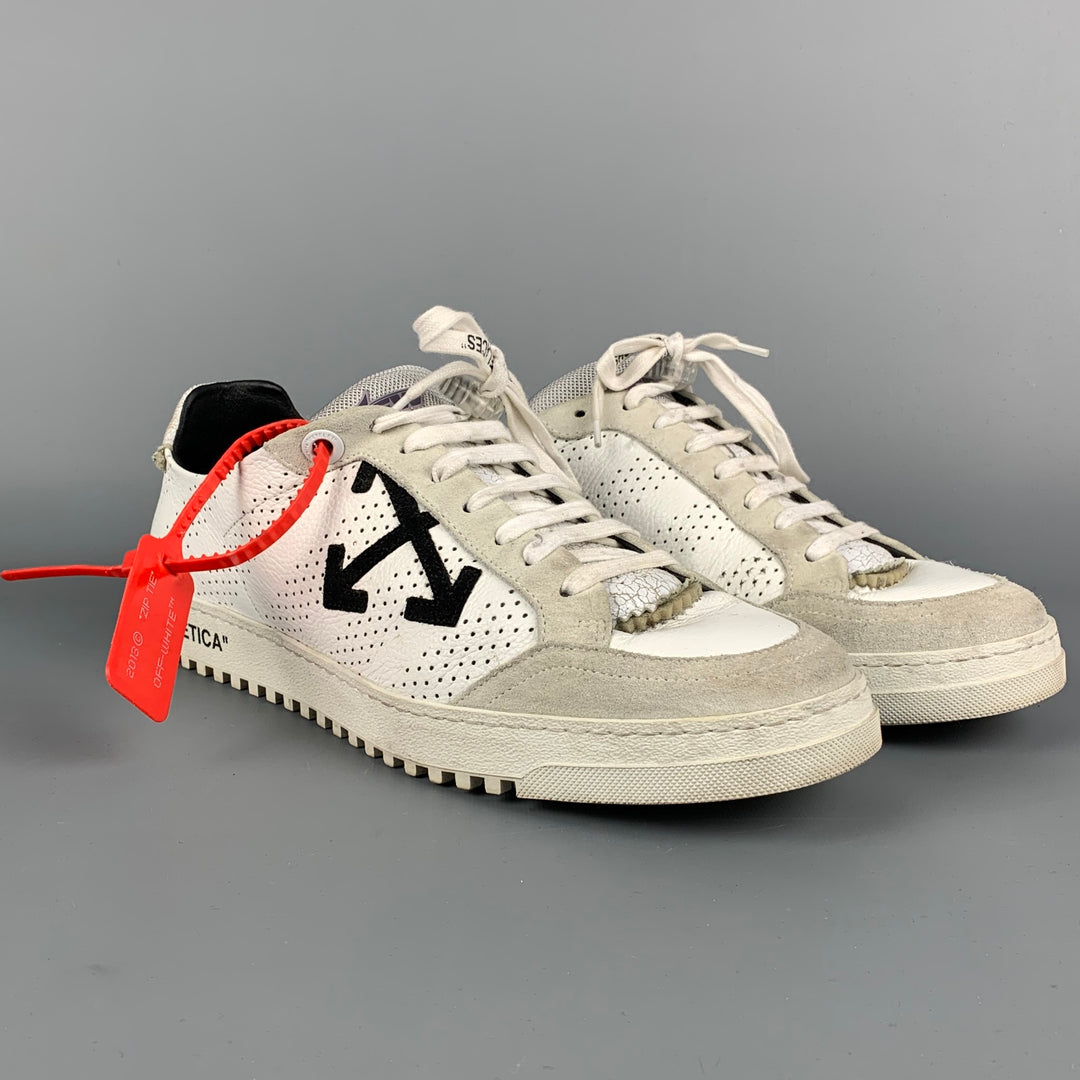 OFF-WHITE C/O VIRGIL ABLOH Helvetica Size 12 White Leather Lace Up Sneakers