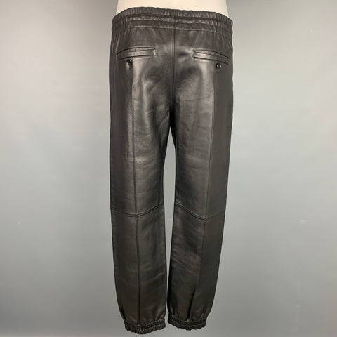 BALLY Size 30 Black Leather Elastic Waistband Casual Pants