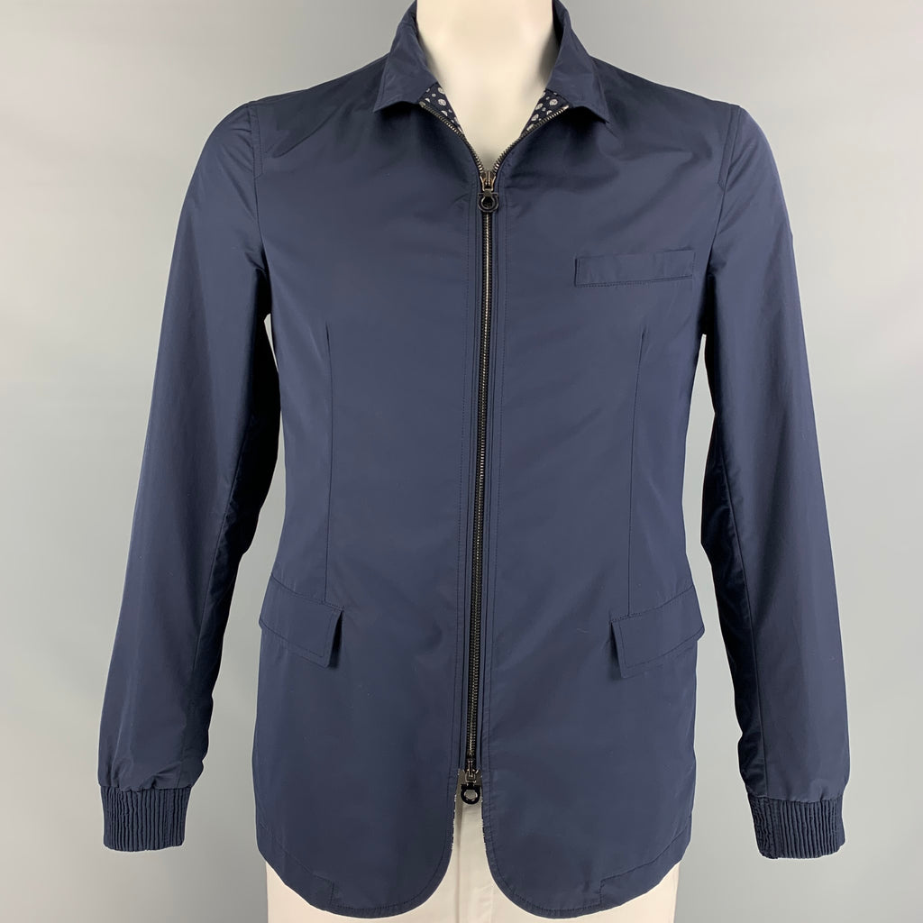 SALVATORE FERRAGAMO Size 38 Navy Polyester Zip Up Jacket – Sui