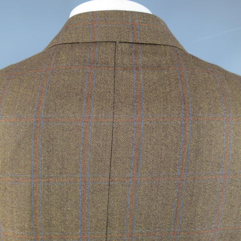 PAL ZILERI 40 Light Brown Blue & Red Windowpane Wool Peak Lapel Sport Coat