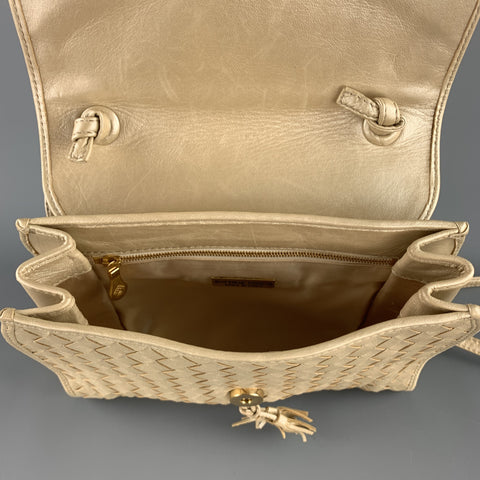 BOTTEGA VENETA Woven Champagne Metallic Intrecciato Leather Shoulder bag