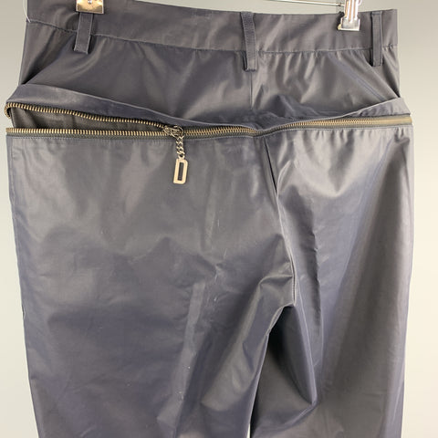 DIRK BIKKEMBERGS Size 30 Navy Rubberized Canvas Back Zip Pants