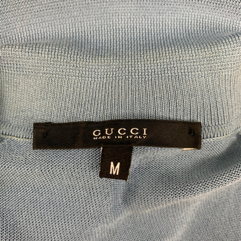 GUCCI Size M Steel Blue Knit Silk Polo Shirt