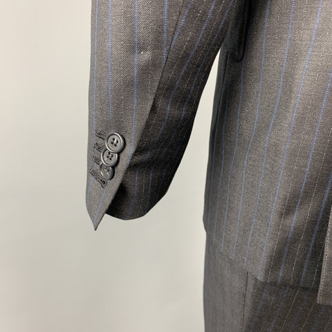 DAVID AUGUST Size 40 Charcoal & Blue Stripe Wool Notch Lapel 34 x 30 Suit