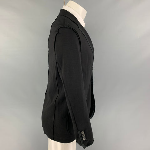 LANVIN Size 36 Black Cotton Wool Notch Lapel Sport Coat
