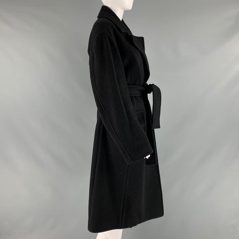 THEORY Size L Black Wool Blend Solid Notch Lapel Coat