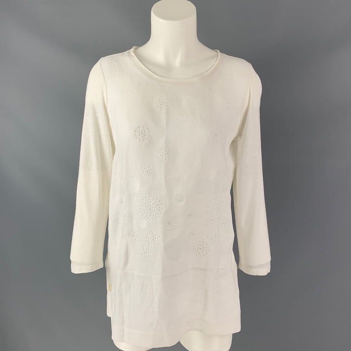 WHYCI Size 8 White Viscose Linen Embroidered Blouse