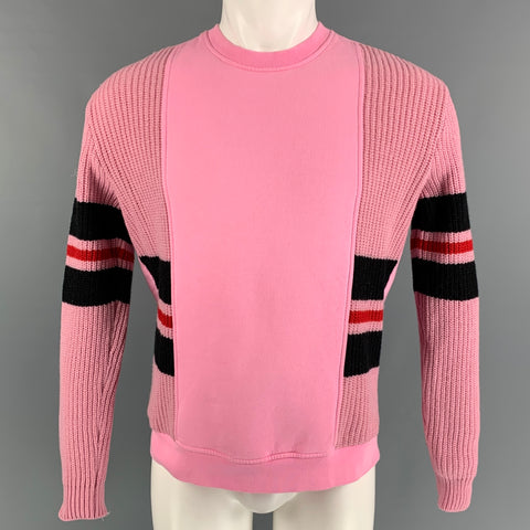 MSGM Size S Pink Black Knitted Cotton Crew-Neck Pullover