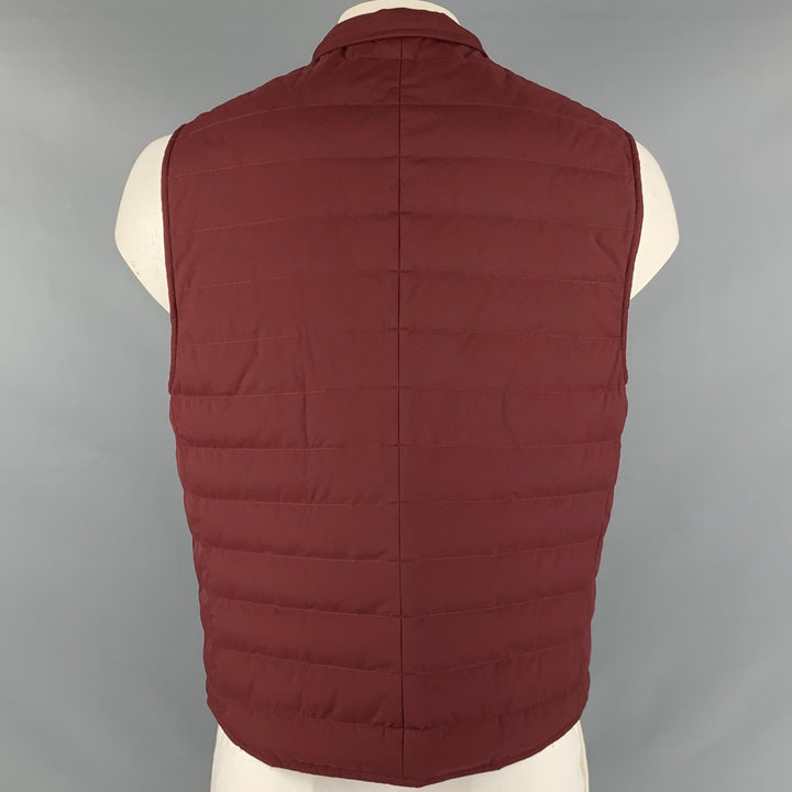 BRUNELLO CUCINELLI  Size XL Burgundy Quilted Nylon Snaps Vest