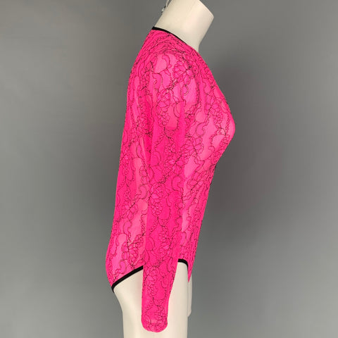 NATSHA ZINKO Talla 6 Top de vestido de traje de cuerpo de encaje de poliamida negro rosa