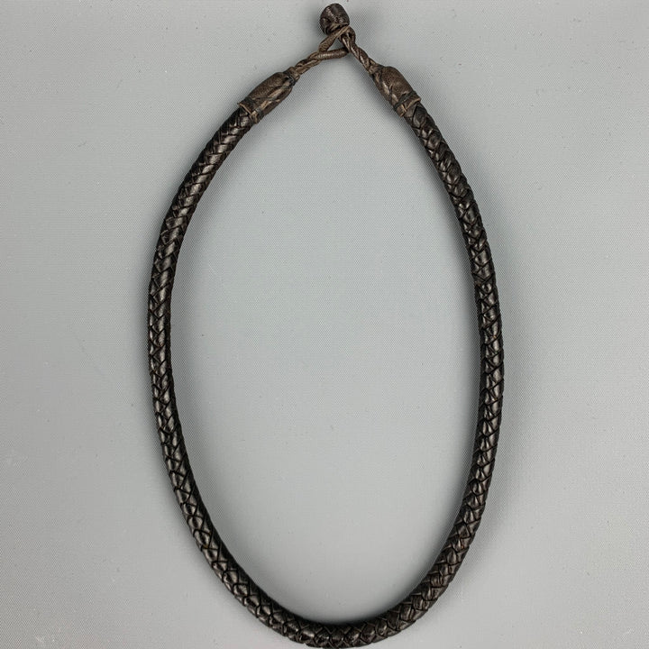 VINTAGE Brown Woven Leather Choker Necklace