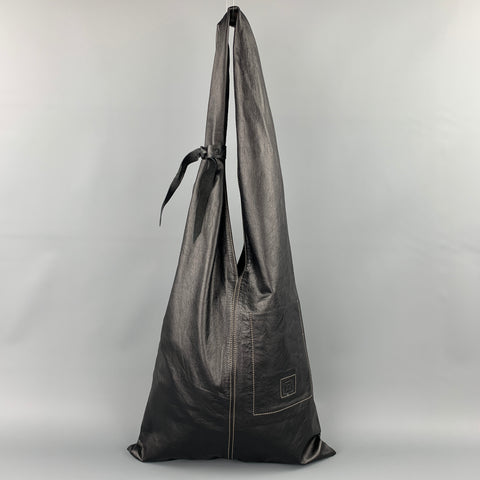 KISIM Black Contrast Stitch Leather Shoulder Bag