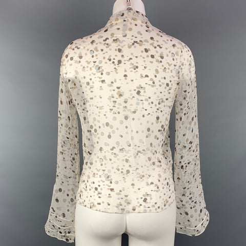 POLECI Size 4 White & Taupe Chiffon Silk Blouse