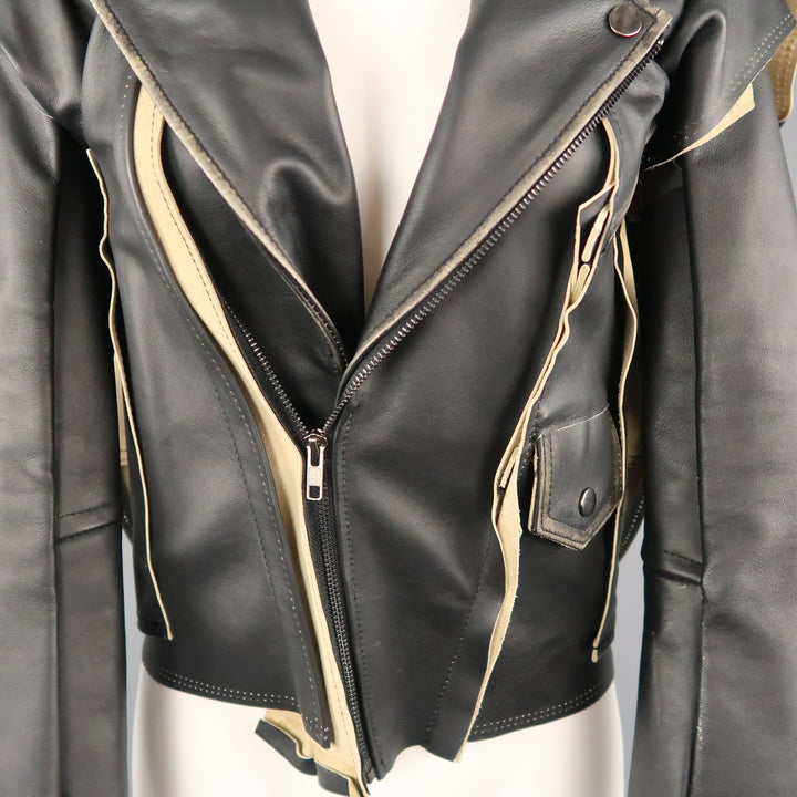 MAISON MARTIN MARGIELA X H&M Size 2 Black & Beige Deconstructed Biker Jacket