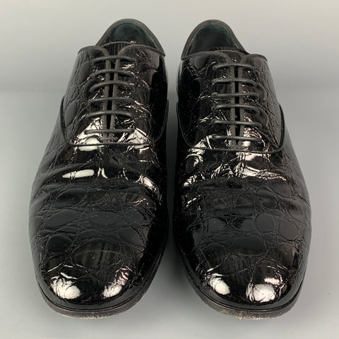 GIORGIO ARMANI Black Embossed Leather Lace Up Shoes