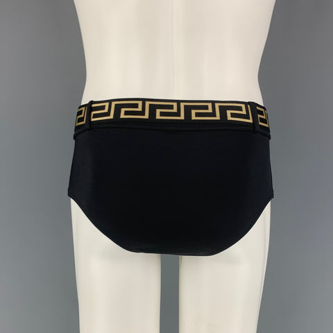 VERSACE Size M Black Gold Polyamide Belted Speedo