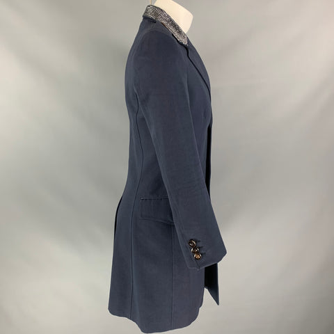 BURBERRY PRORSUM Spring 2007 Size 38 Navy Cotton / Wool Crystal Embellished Peacoat Coat