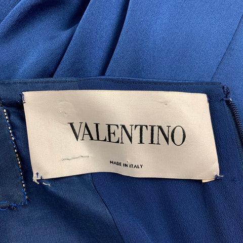 VALENTINO Size 6 Blue Silk Beaded Shift Cocktail Dress
