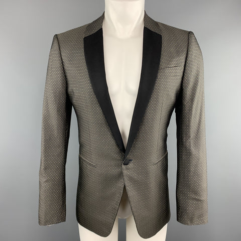 VALENTINO Size 38 Geometric Black & Gold Silk Shawl Collar Sport Coat